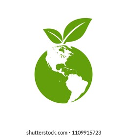 Globe Ecology Green Leaf Vector Logo Template