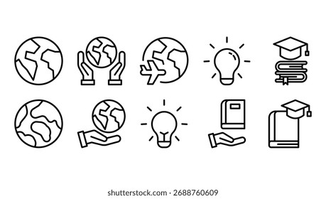 Globe and Education Icons Outline Vector Pack	