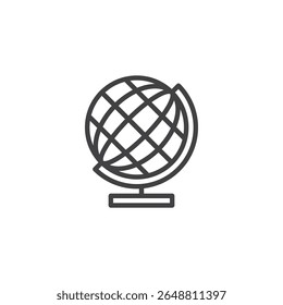 Globe Education line icon. Outline icon vector of a classroom globe on a stand. This icon symbol represents geography, global studies, and knowledge.