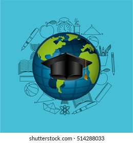 globe education online graduation hat design vector illustration eps 10