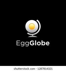 Globe of egg logo icon, world food tour logo icon vector template on black background