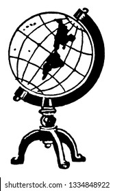 Globe or El mundo, geography,  school supply, world,  vintage line drawing or engraving illustration.