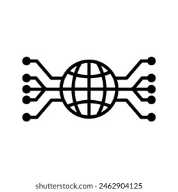 Globe with electrical circuit, illustration of internet network icon vector
