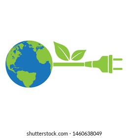 globe, electrical plug and green leave, vector 
