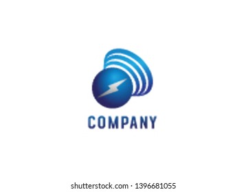 Globe Electrical Power Logo Design Concept, Company Logo Template, Thunderbolt Symbol, Radio Waves, Wifi Signal, Ellipse Shape, Lightning Bolt Icon