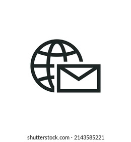 Globe with email icon isolated on white background
