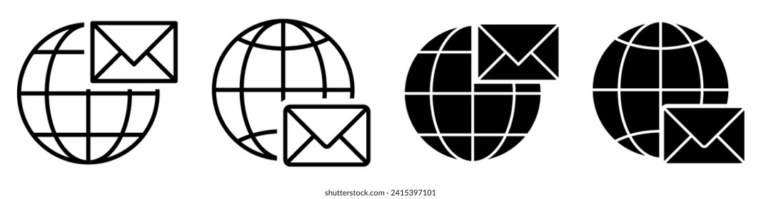 globe email set icon. vector isolated on white background. design for app, web.