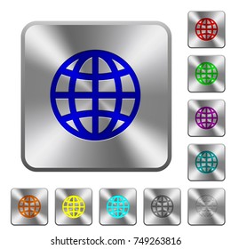 Globe engraved icons on rounded square glossy steel buttons