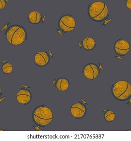 The globe engraved seamless pattern. Vintage background old atlas earth in hand drawn style. Vector repeated texture for print, fabric, wrapping, wallpaper, tissue.