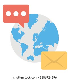 
A globe with envelope and bubble message symbolising global communication
