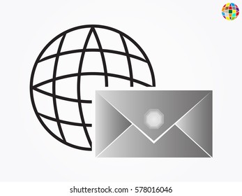 Globe, envelope, icon, vector illustration eps10