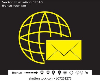 Globe, envelope, icon, vector illustration eps10