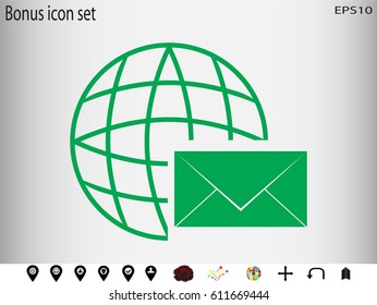Globe, envelope, icon, vector illustration eps10