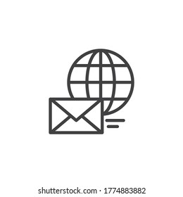 Globe and envelope mail line icon. linear style sign for mobile concept and web design. Global mailing outline vector icon. Symbol, logo illustration. Vector graphics