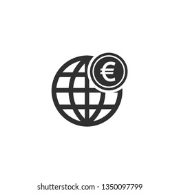 Globe with euro icon in simple design. Vector illustration