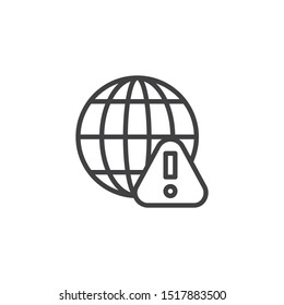 Globe with exclamation mark line icon. linear style sign for mobile concept and web design. Global network warning outline vector icon. Symbol, logo illustration. Vector graphics