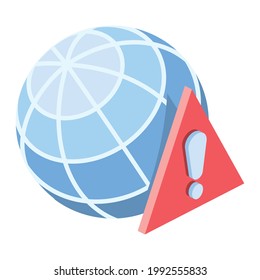 Globe, Exclamation Point. Vector 3d Symbol, Isometric, Color Web Icons, New Flat Style. Creative Design Idea, Concept For Infographics.