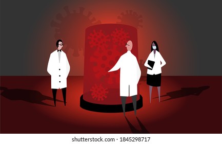 Crisis del Coronavirus rodeada de profesionales médicos y científicos.