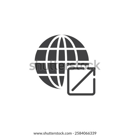 Globe with an external link vector icon. filled flat sign for mobile concept and web design. Off-Page SEO glyph icon. External website ranking factor symbol, logo illustration. Vector graphics