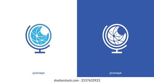 Logotipo da Globe Eye. Globo abstrato e olho com pontos Conexão. Logotipo de visão global, ícone, símbolo, vetor, inspiração de design.