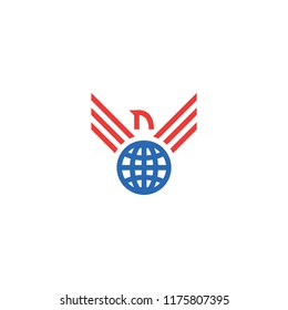 Globe falcon eagle monoline logo patriotic design