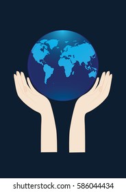 globe female hands blue background art creative modern abstract vector illustration element for design