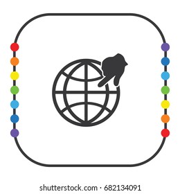 Globe with finger pointer, vector icon