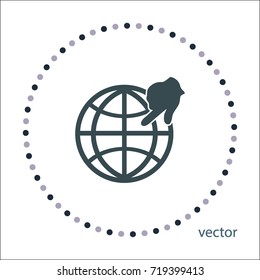 Globe with finger pointer, vector icon