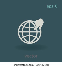Globe with finger pointer, vector icon