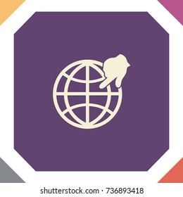 Globe with finger pointer, vector icon