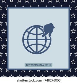 Globe with finger pointer, vector icon