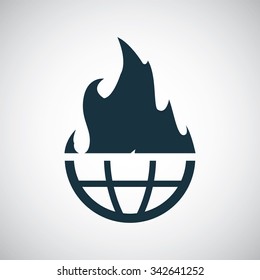 globe fire icon, on white background
