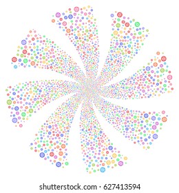Globe fireworks swirl rotation. Vector illustration style is flat bright multicolored iconic symbols on a white background. Object spiral made from random icons.
