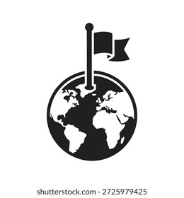 Globo com ícone de bandeira para localização internacional e conquista global um símbolo para presença mundial e país marco