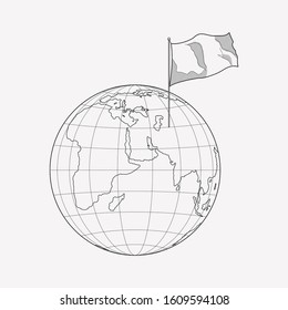 Globe with flag icon line element. Vector illustration of globe with flag icon line isolated on clean background for your web mobile app logo design.