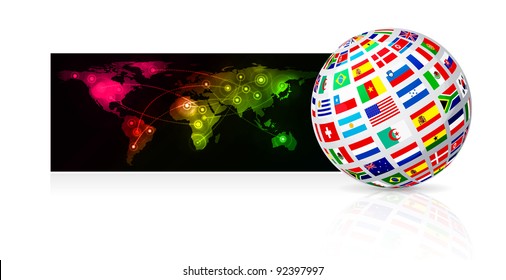 Globe from flag on world map background. Vector illustration