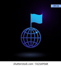 Globe with flag vector icon. Graphic symbol for web design, logo. Isolated sign on a black background.