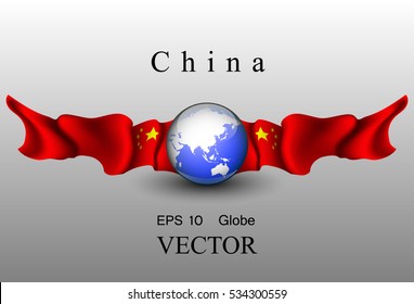 Globe with flags of China, EPS 10
