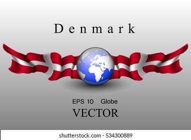 Globe with flags of Denmark, EPS 10