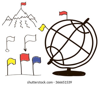 Globe with flags and mountains