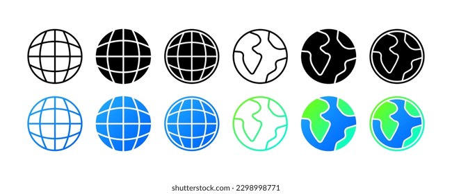 Globe. Flat, color, Earth globe. Vector icons.