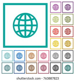 Globe flat color icons with quadrant frames on white background