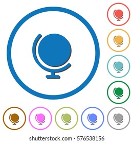 Globe flat color vector icons with shadows in round outlines on white background