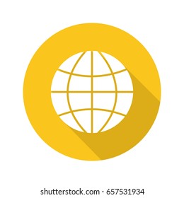 Globe flat design long shadow glyph icon. Earth spherical model. Vector silhouette illustration