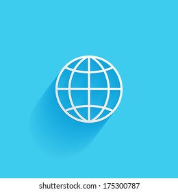 globe, flat icon isolated on a blue background for your design, vector illustration