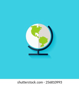 Globe flat icon. Modern flat icons vector collection with long shadow effect in stylish colors of web design objects. Trendy Flat Style. Isolated on blue background. Flat design. EPS 10.