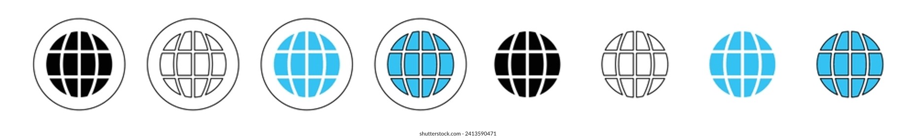 Globe flat icon set in circle with different styles. world web icon www earth globe icons . website icon for contact icons - Vector Icon