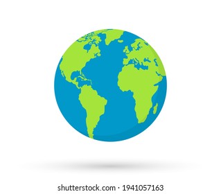 Globe flat icon with shadow on white background. Flat earth icon. Planet symbol illustration. Vector illustration. EPS 10
