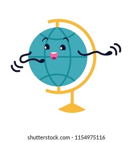 Globe flat icon, Smiling Earth character with funny face and hands vector illustration.