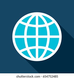 Globe Flat Icon. Vector Illustration Item with Long Shadow. 